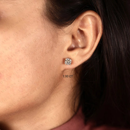 Cushion Cut Moissanite Diamond Stud Earrings, Double Stone Gold Earrings, Minimalist Bezel Set Diamond Studs, Modern Bridal Jewelry