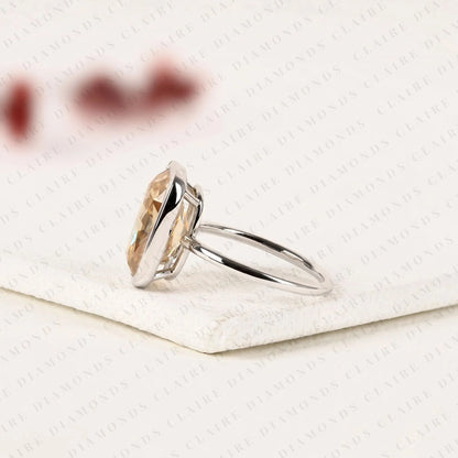 Old Mine Elongated Brown Cushion Cut Bezel Set  Solitaire Lab Grown Diamonds Engagement Ring – Modern Elegance with Warm Radiance