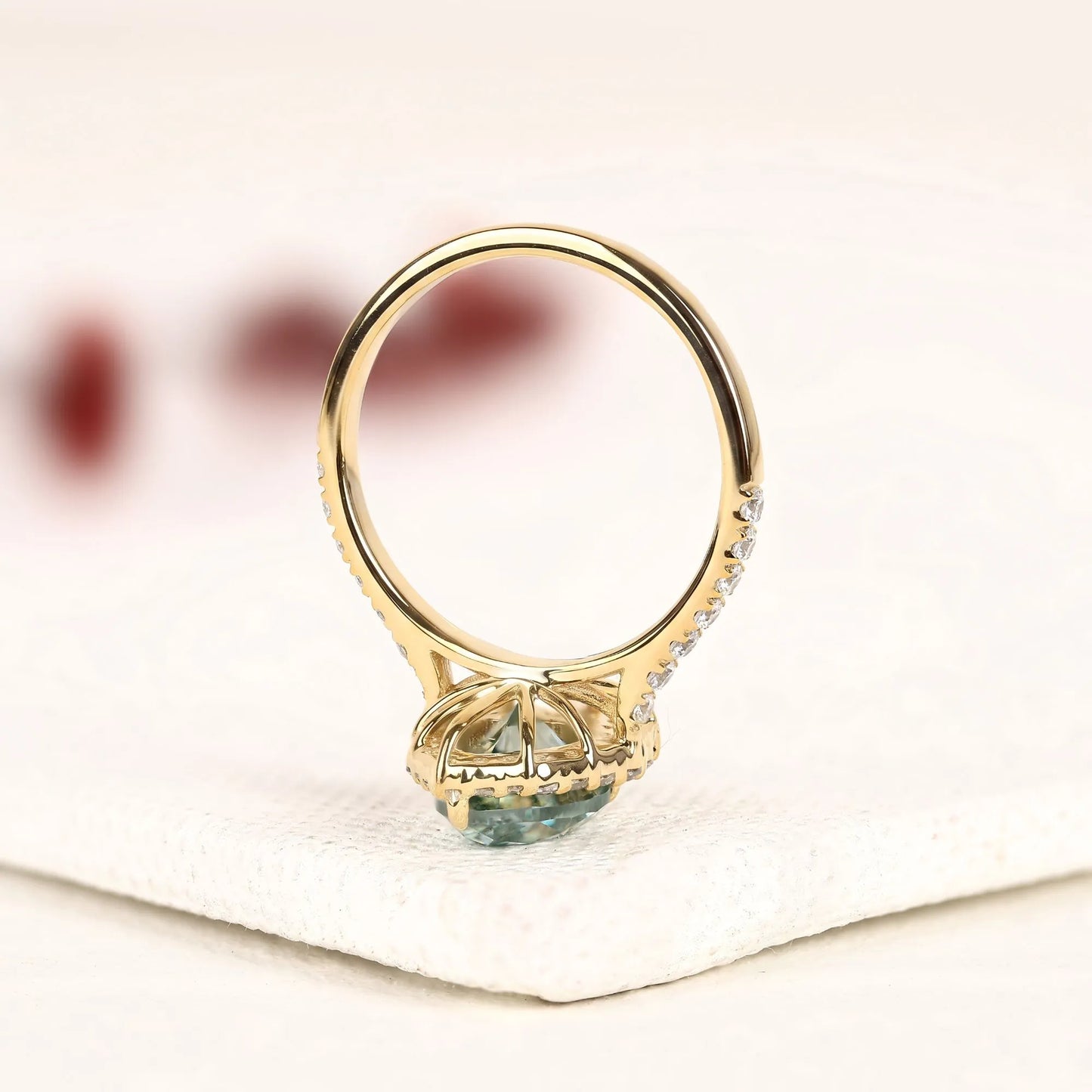 blue pear cut moissanite diamond halo engagement ring vintage inspired pave bridal ring unique anniversary ring for women