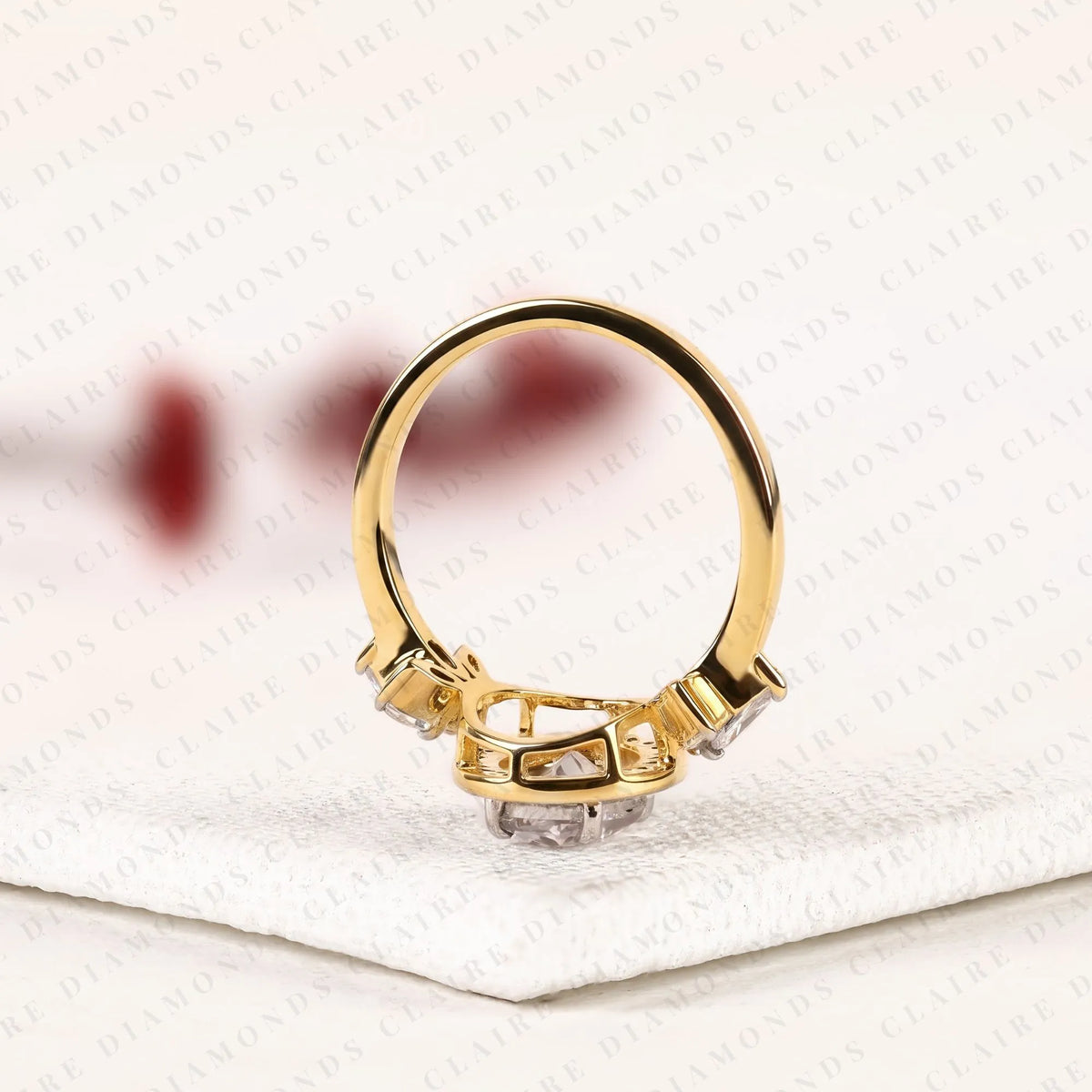 oval cut lab grown diamond halo engagement ring | floral leaf halo bridal ring | yellow gold nature inspired diamond ring | unique luxury engagement jewelry