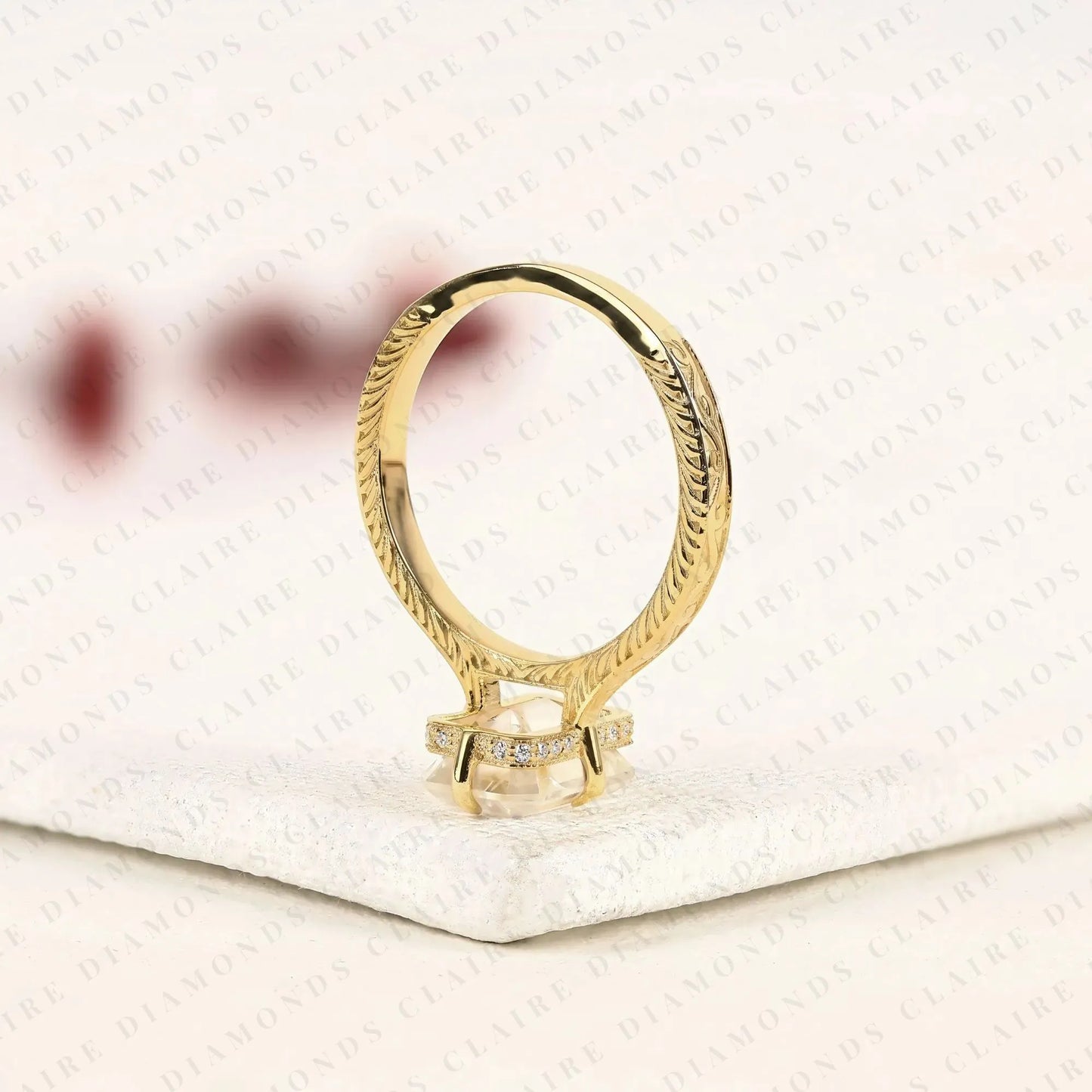 emerald cut lab grown diamond engagement ring, vintage engraved gold solitaire ring, igi certified diamond ring, unique bridal ring