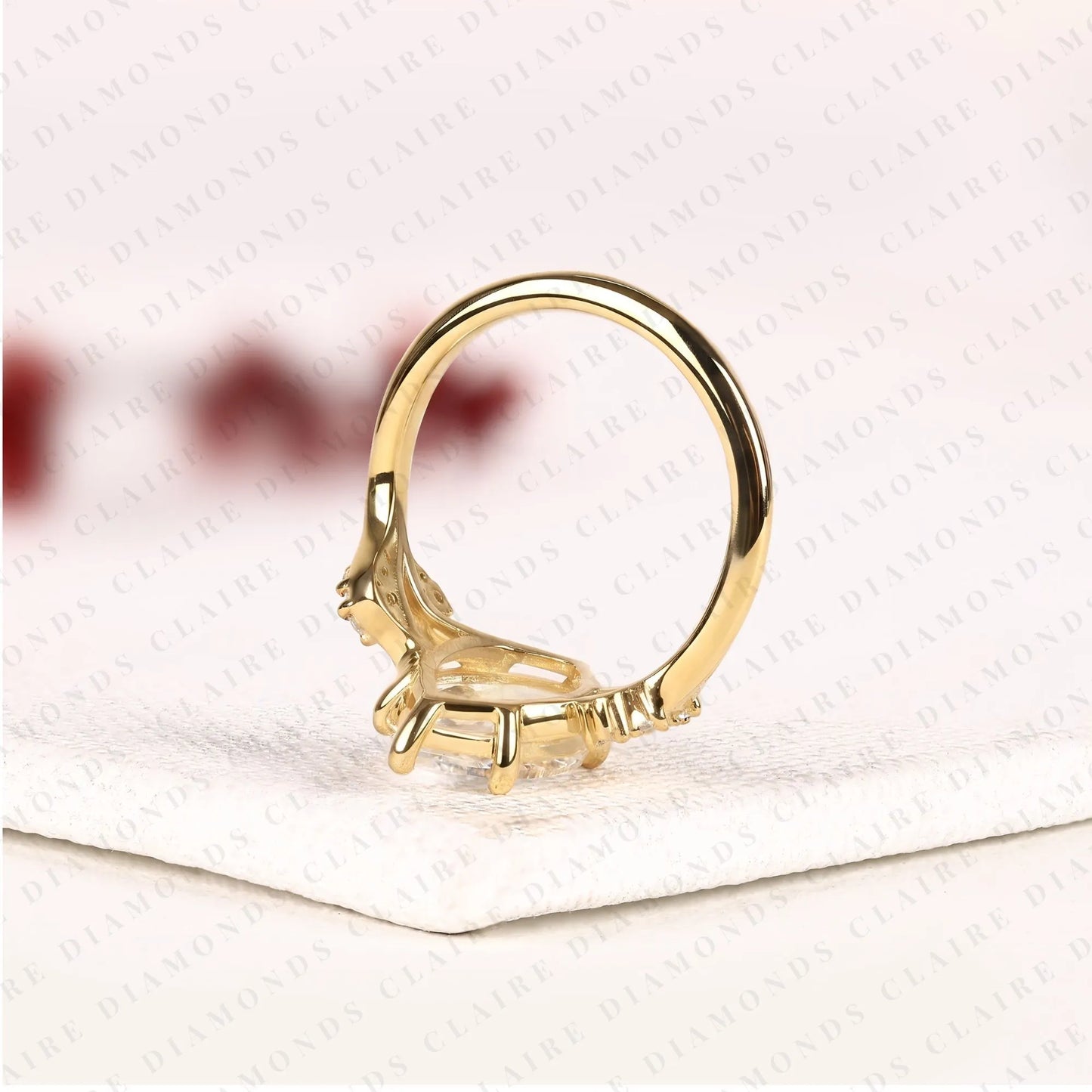 rose cut marquise lab grown diamond ring, nature inspired leaf engagement ring, unique ring