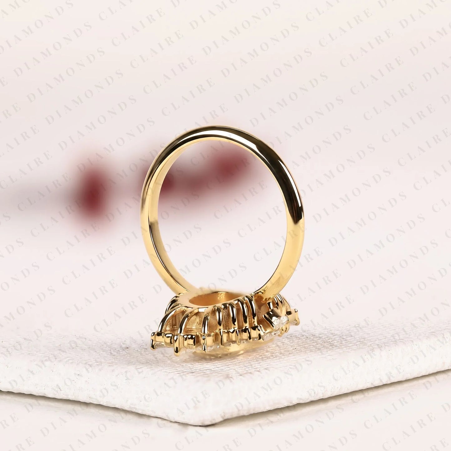 elongated cushion cut lab grown diamond halo engagement ring, yellow gold floral halo bridal ring, unique diamond ring