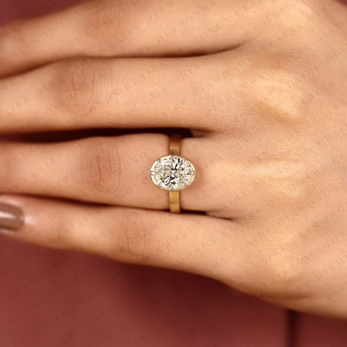 oval cut lab grown diamond engagement ring | yellow gold bezel set solitaire | minimalist modern bridal ring | elegant statement wedding jewelry