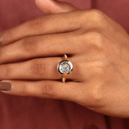Round Lab Grown Diamond Bezel Engagement Ring | Yellow Gold Nature-Inspired Twisted Diamond Band
