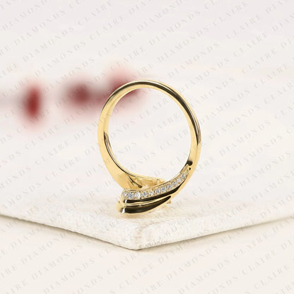 Elegant Marquise Cut Lab Grown Diamond Bypass Engagement Ring in 14K Yellow Gold Modern Solitaire Bridal Ring