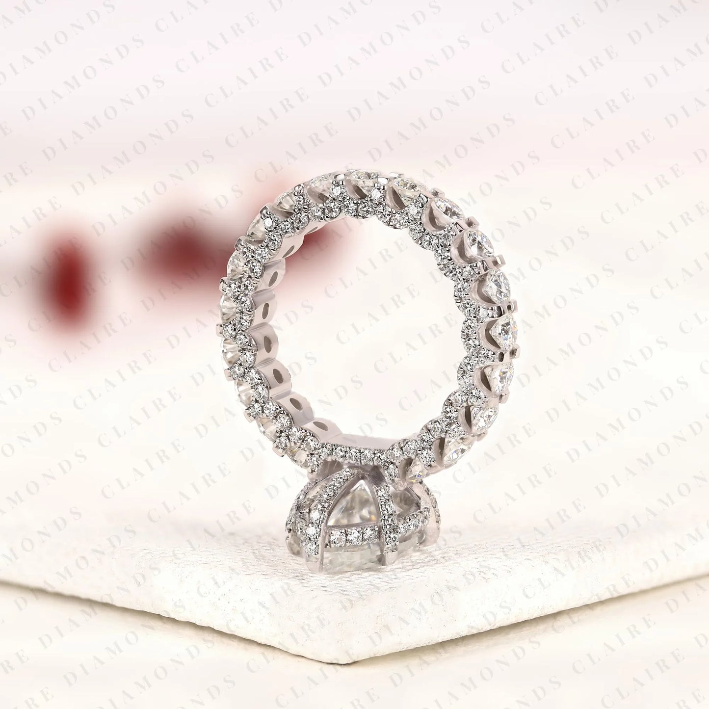 marquise cut lab grown diamond engagement ring, pavé diamond band, elegant white gold bridal ring, unique halo ring