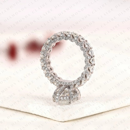 Marquise Cut Lab Grown Diamond Engagement Ring, Pavé Diamond Band, Elegant White Gold Bridal Ring, Unique Halo Ring
