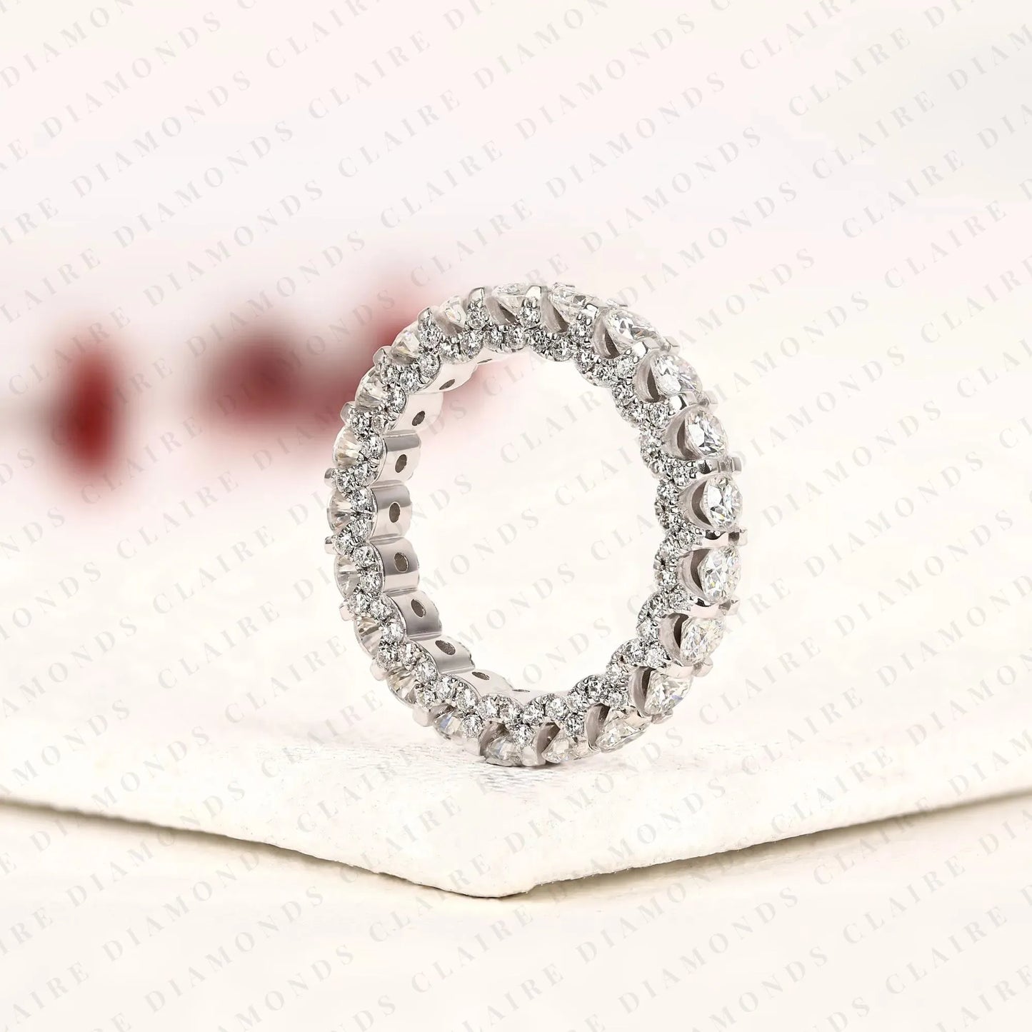 3.30 tcw round cut lab grown diamond  full eternity wedding ring anniversary band  stackable diamond ring
