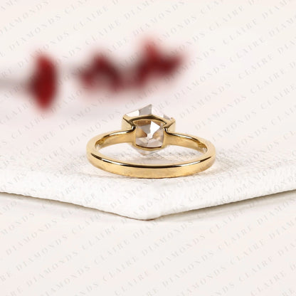 Hexagon Cut Moissanite Diamond Engagement Ring, Bezel Set Solitaire Ring, Minimalist Gold Bridal Ring, Modern Geometric Wedding Ring
