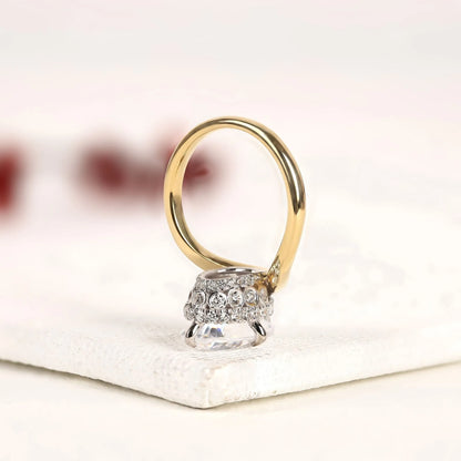 Oval Cut Solitaire Lab Grown Diamonds Two Tone Engagement Ring with Sculpted Gold Band – Modern Elegance Redefined