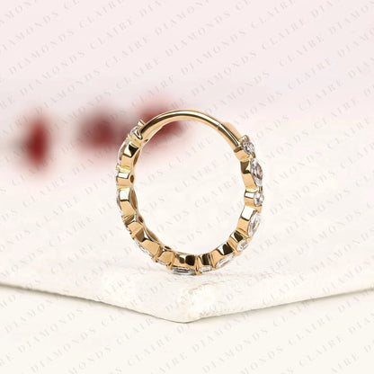 0.96 TCW Stackable Marquise and Round Brilliant Diamond Moissanite Eternity Band for Everyday Luxury