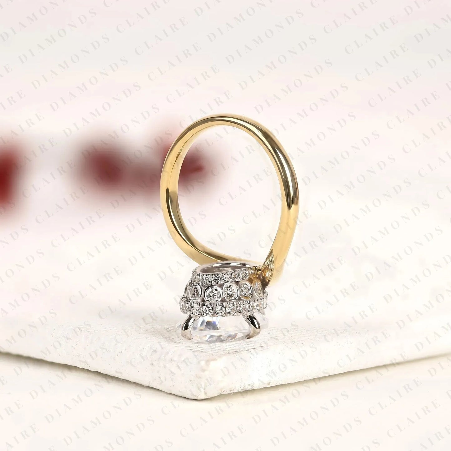 oval cut solitaire lab grown diamonds two tone engagement ring with sculpted gold band – modern elegance redefined