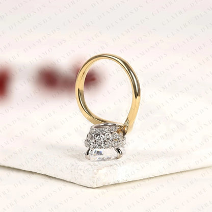 Oval Cut Solitaire Lab Grown Diamonds Two Tone Engagement Ring with Sculpted Gold Band – Modern Elegance Redefined