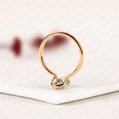 Old Mine Elongated Cushion Cut Lab Grown Diamond Bezel Ring | Sculpted Gold Minimalist Engagement Ring | Modern Geometric Bridal Jewelry
