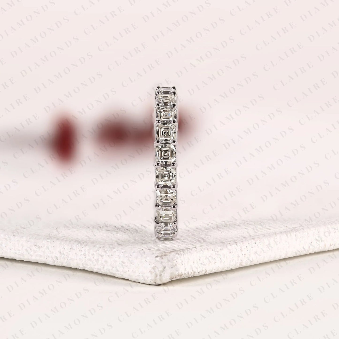 3.15 tcw asscher cut moissanite diamond eternity band, full eternity wedding ring, white gold anniversary band, elegant diamond ring