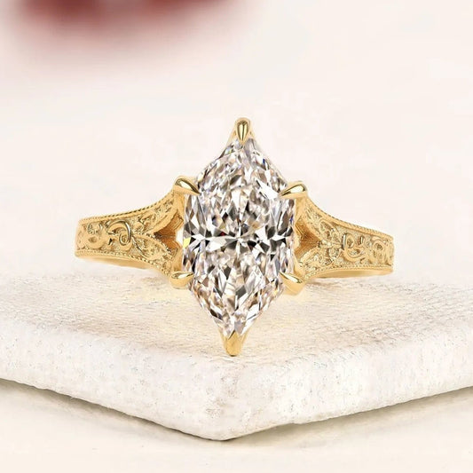 Dutch Marquise Cut Lab Grown Diamond Engagement Ring Vintage Filigree Solitaire Ring, Art Deco Inspired Bridal Ring for Women