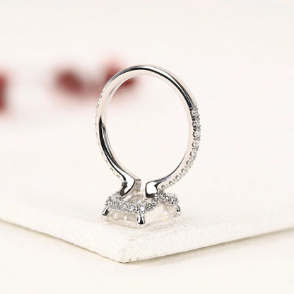 Radiant Cut Hidden Halo Lab Grown Diamonds Engagement Ring with Pavé Band – Luxurious Brilliance for Your Forever