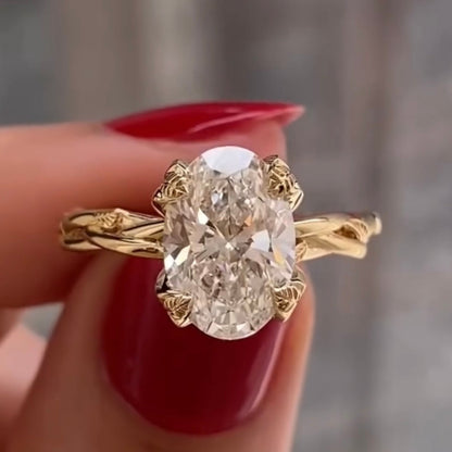 Oval Lab Diamond Engagement Ring Vintage Gold Lab Grown Wedding Ring Anniversary Ring