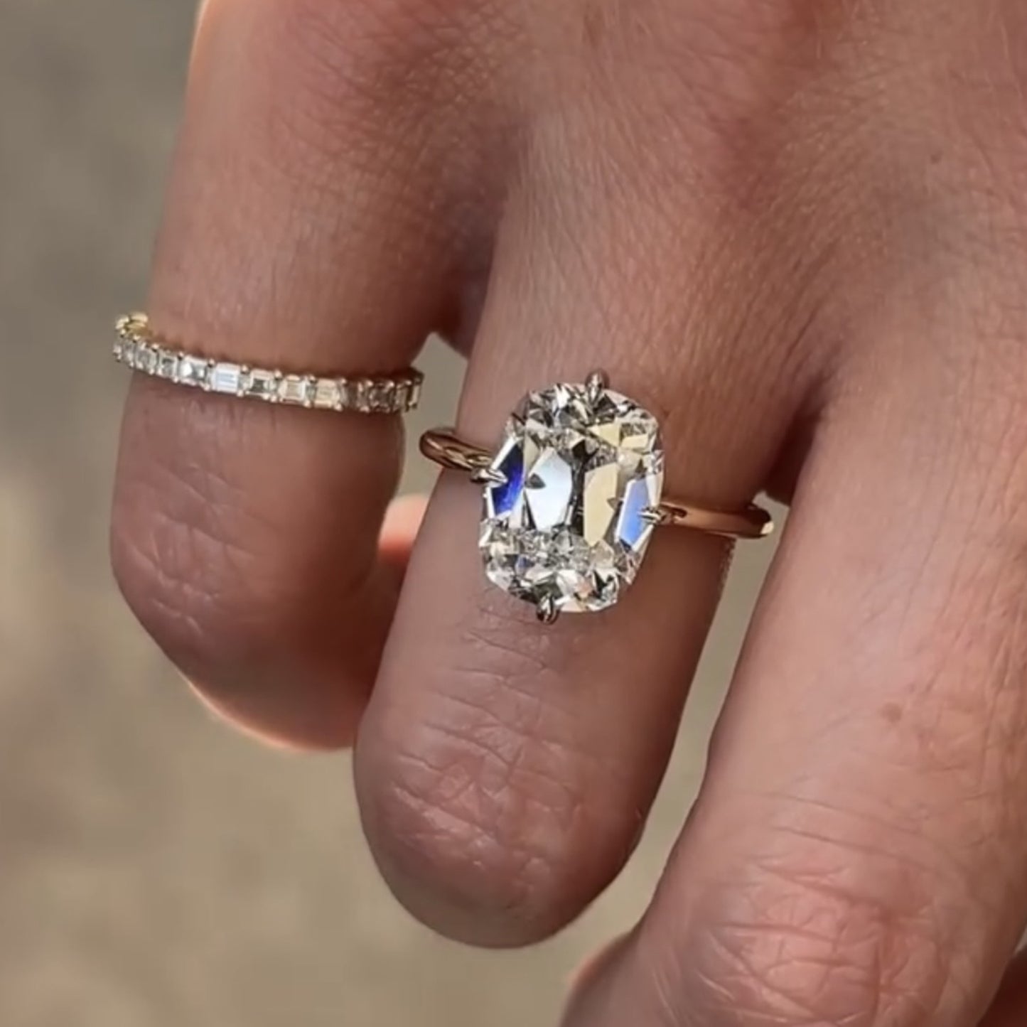 old mine elongated cushion moissanite engagement ring gold vintage wedding anniversary ring