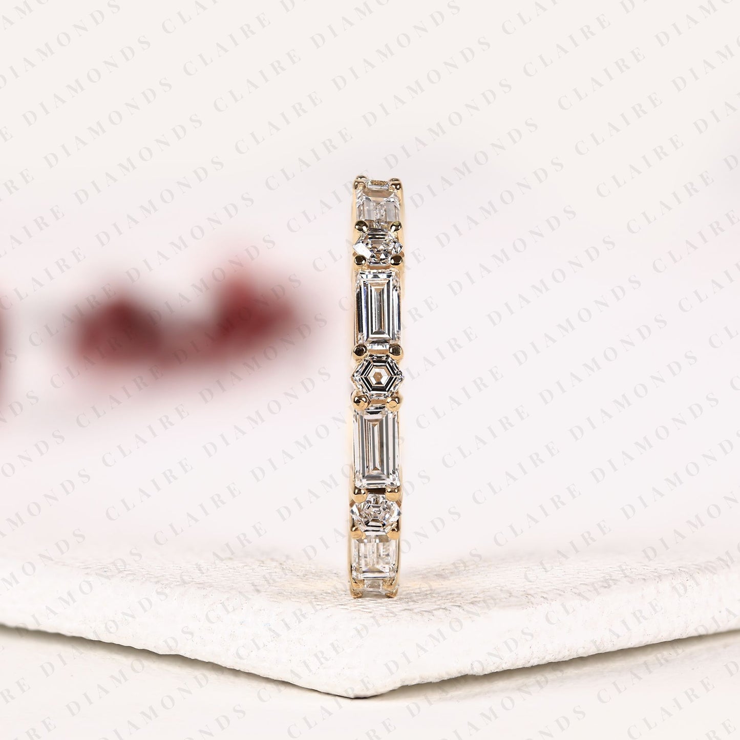 1.98 tcw baguette & octagon lab grown diamond band geometric eternity wedding stackable band modern bridal jewelry