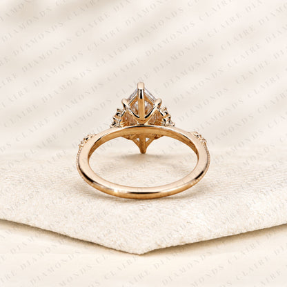 Dutch Marquise Cut Lab Grown Diamond Engagement Ring Rose Gold with Pavé Accents Vintage Inspired Luxury Wedding Ring for Women