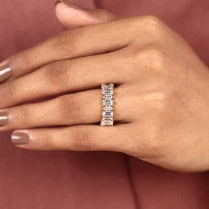 2.10 TCW Baguette & Marquise Lab Grown Diamond Half Eternity Band Ring, Alternating Wedding Anniversary Band