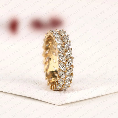 Marquise Cut Moissanite Diamond Eternity Band Double Row Marquise Diamond Wedding Ring Luxury Stackable Band