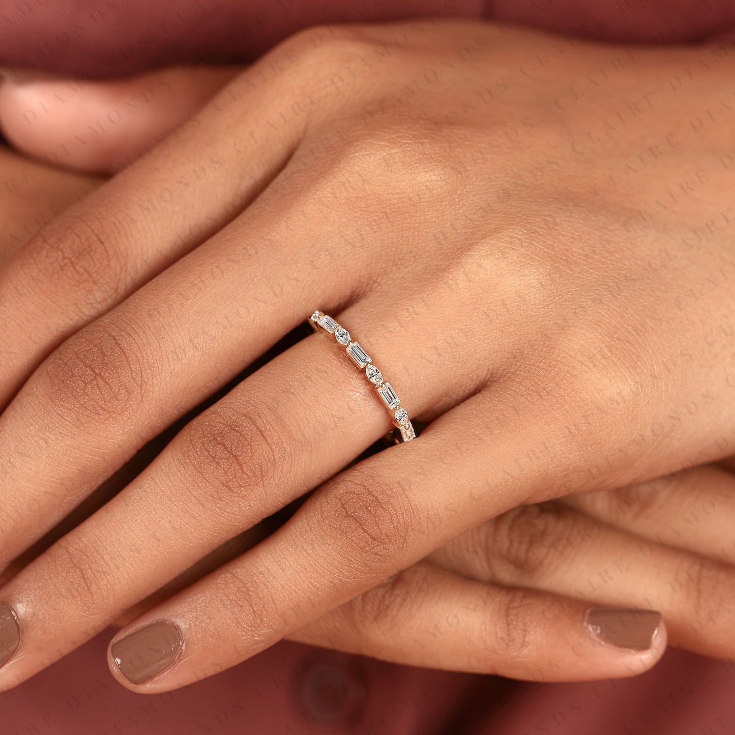 2.00 tcw baguette & marquise lab grown diamond band vintage inspired alternating stone anniversary ring, elegant stackable band & timeless everyday ring
