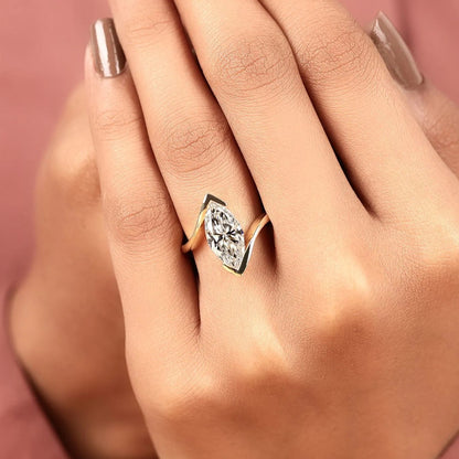 Marquise Cut Moissanite Diamond Engagement Ring, Modern Bezel Set Solitaire Ring, Minimalist Gold Wedding Ring, IGI Certified Diamond Ring