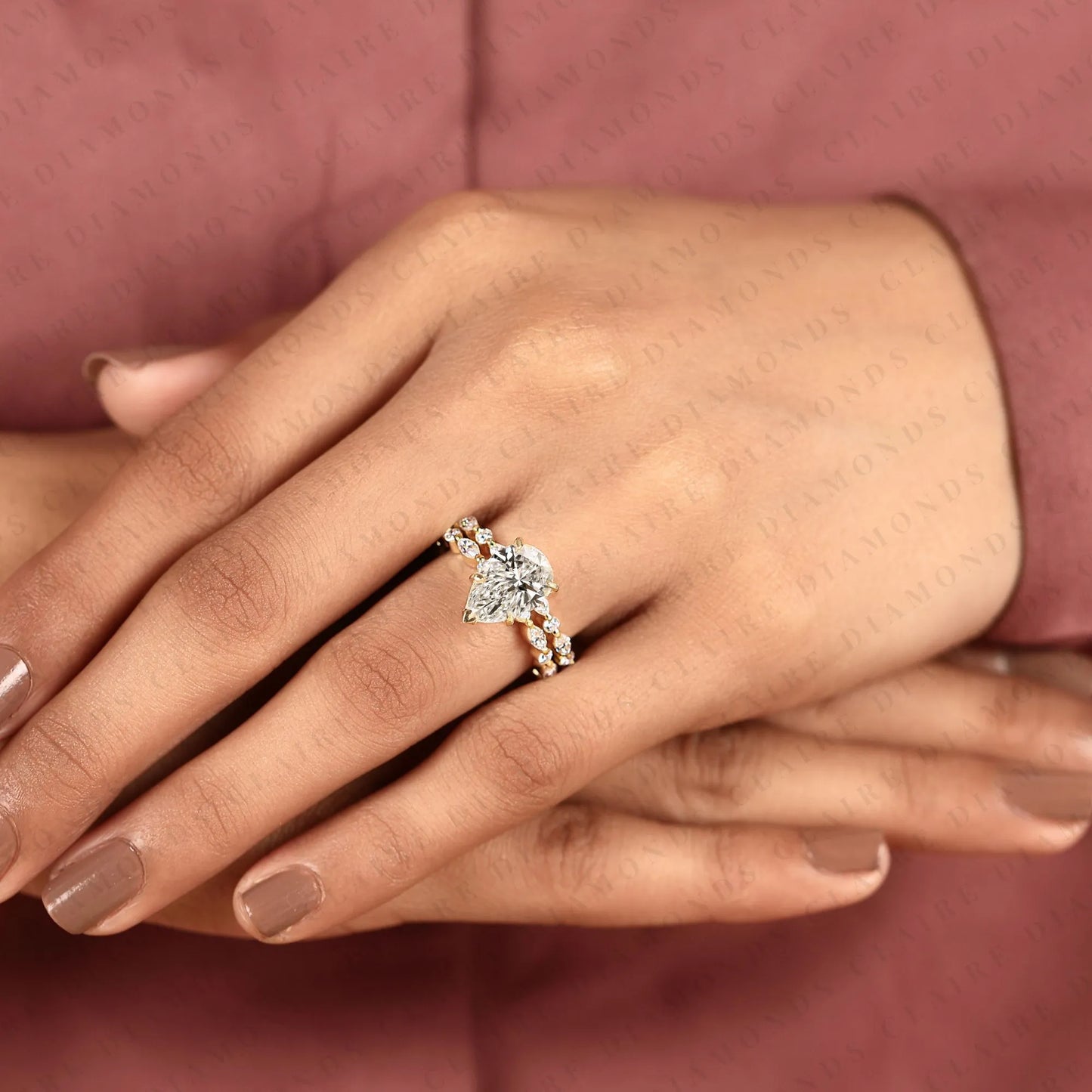 pear cut lab grown diamond engagement ring floral nature inspired bridal ring vintage gold wedding unique ring for women
