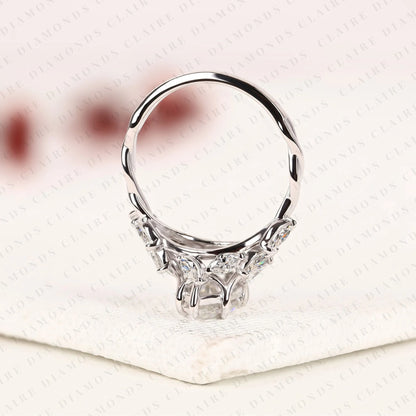 Marquise Cut Moissanite Diamond Engagement Ring Vintage Floral Cluster Ring White Gold Wedding Ring Unique Anniversary Ring for Women.