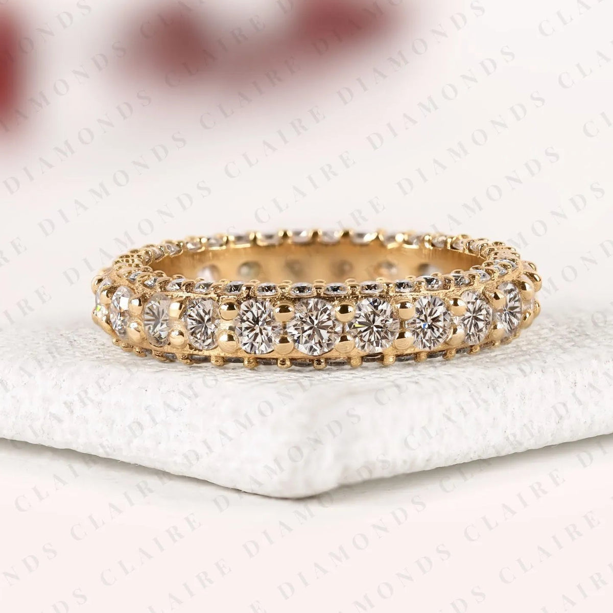 2.85 tcw round cut moissanite diamond eternity band gold wedding ring inspired stackable bridal band