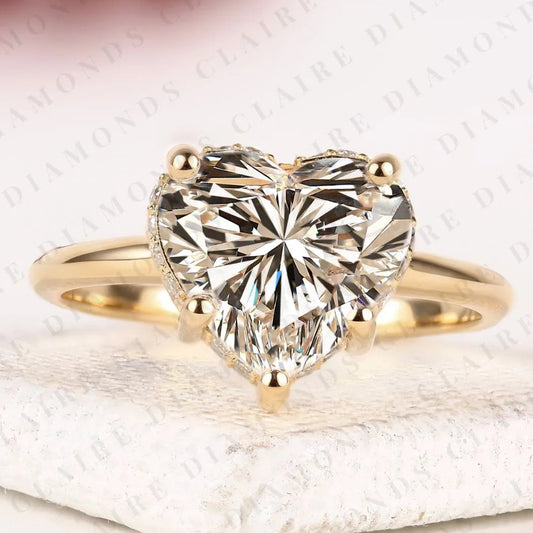 Heart Cut Lab Grown Diamond Engagement Ring Gold Hidden Halo Ring Romantic Bridal Jewelry Minimalist Promise Ring IGI Certified Lab Grown Diamond