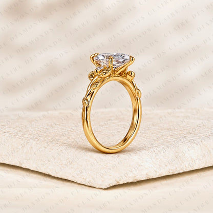 Marquise Cut Lab Grown Diamond Engagement Ring Nature Inspired Gold Vine Ring with Leaf Vintage Luxury Wedding Ring for Women