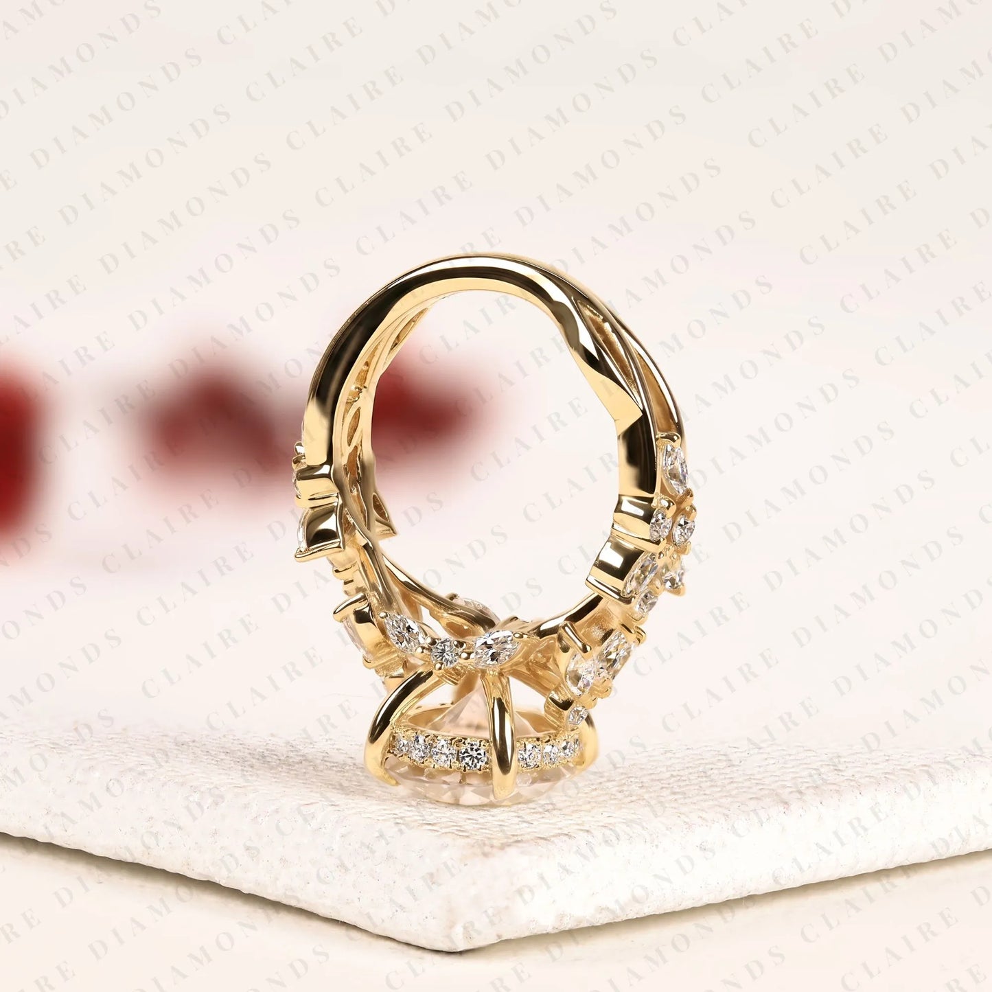 round cut lab grown diamond vintage ring handmade floral engagement ring in solid gold for her