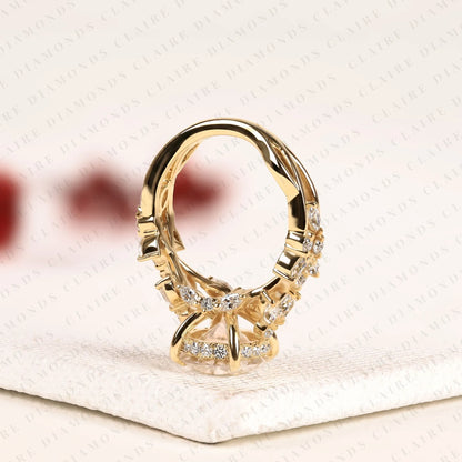 Round Cut Lab Grown Diamond Vintage Ring Handmade Floral Engagement Ring in Solid Gold For Her