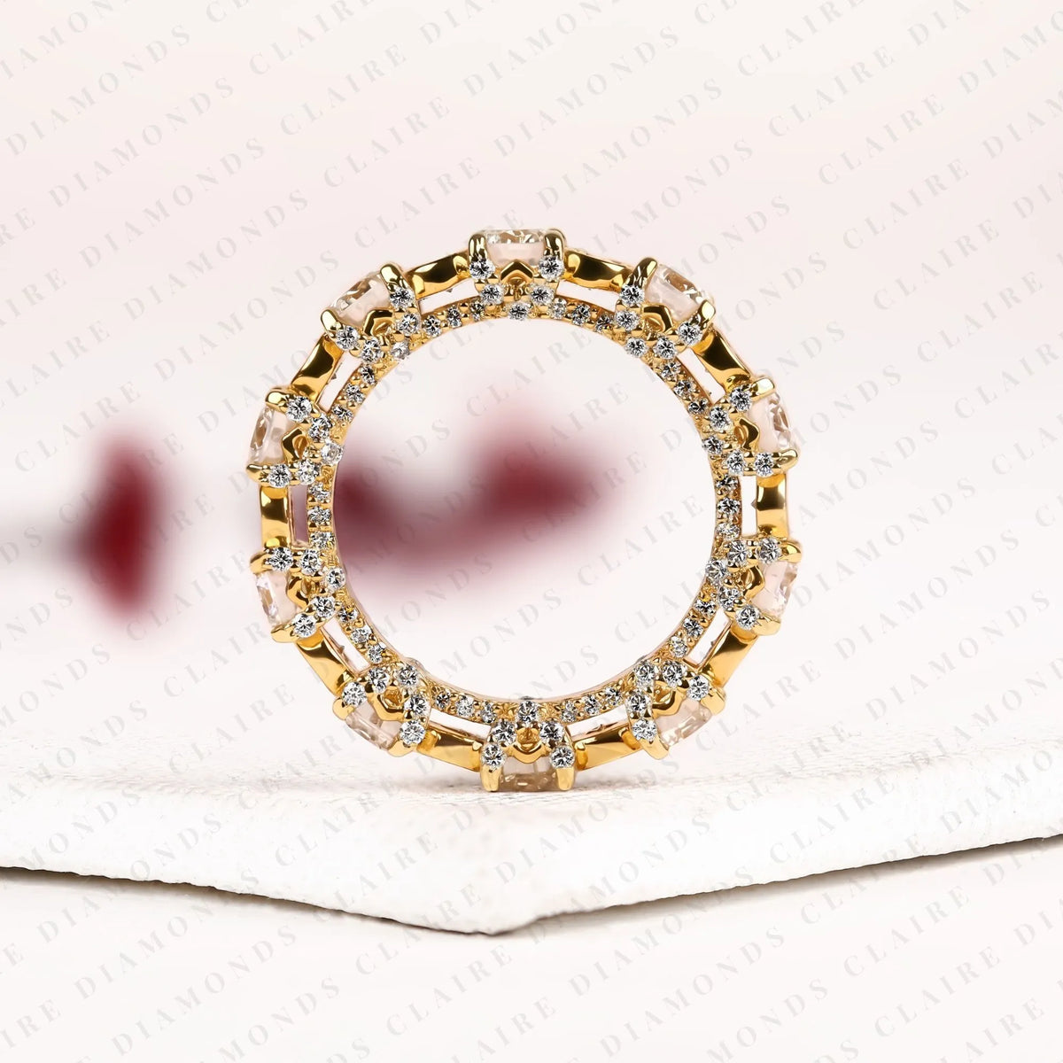 5.04 TCW Round Bezel Set Lab Grown Diamond Band Vintage Gold Eternity Wedding Band Elegant Anniversary Ring for Women