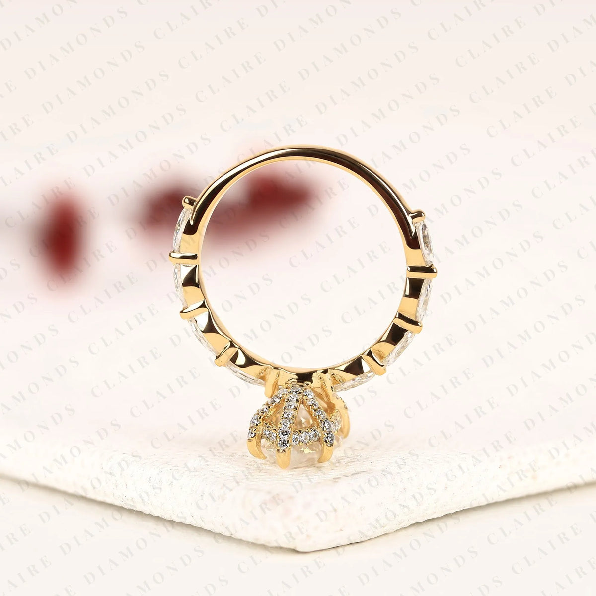 marquise cut moissanite diamond engagement ring yellow gold side stone ring anniversary ring.