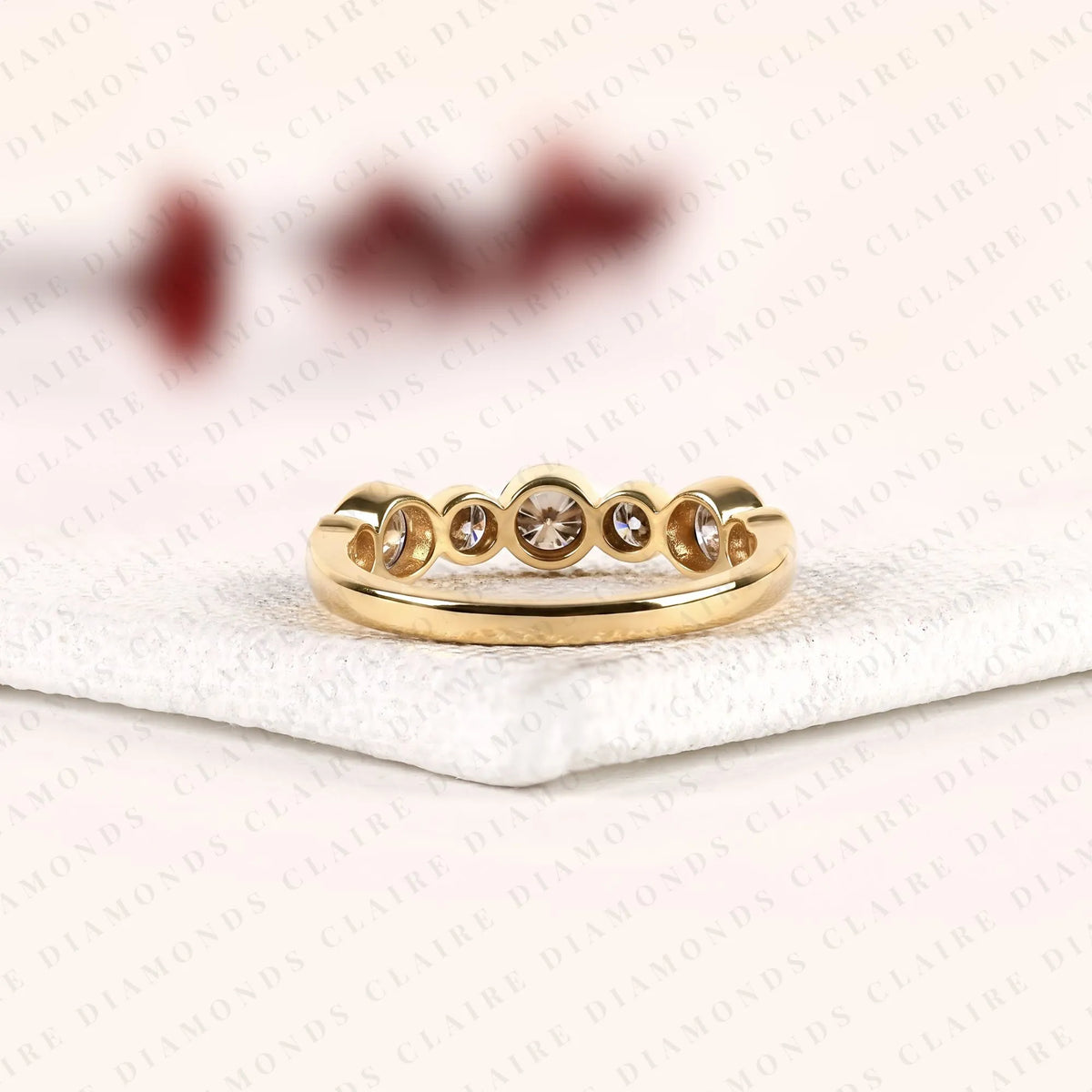 1.15 tcw round cut moissanite diamond bezel band vintage inspired gold diamond wedding ring elegant  half eternity band for women