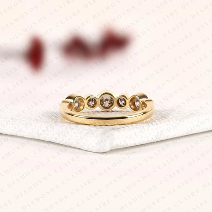 1.15 TCW Round Cut Moissanite Diamond Bezel Band Vintage Inspired Gold Diamond Wedding Ring Elegant  Half Eternity Band for Women