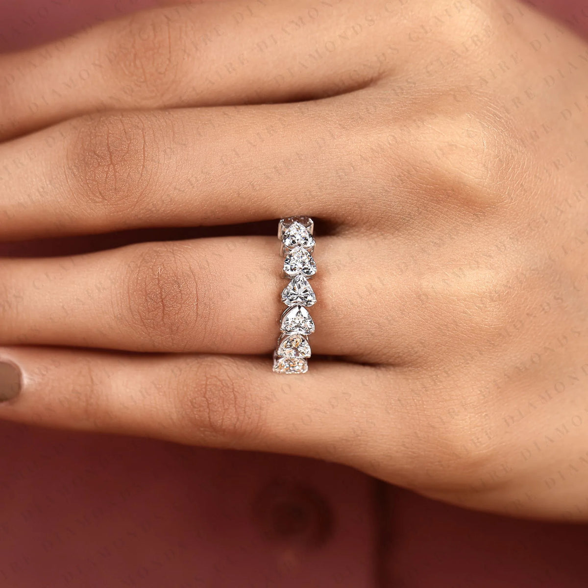 2.10 tcw heart cut moissanite diamond half eternity band romantic wedding unique stackable bridal band elegant fine jewelry