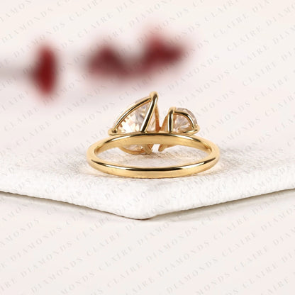 2.63 TCW Toi et Moi Pear Cut Lab Grown Diamond Engagement Ring Unique Double Stone Bridal Ring