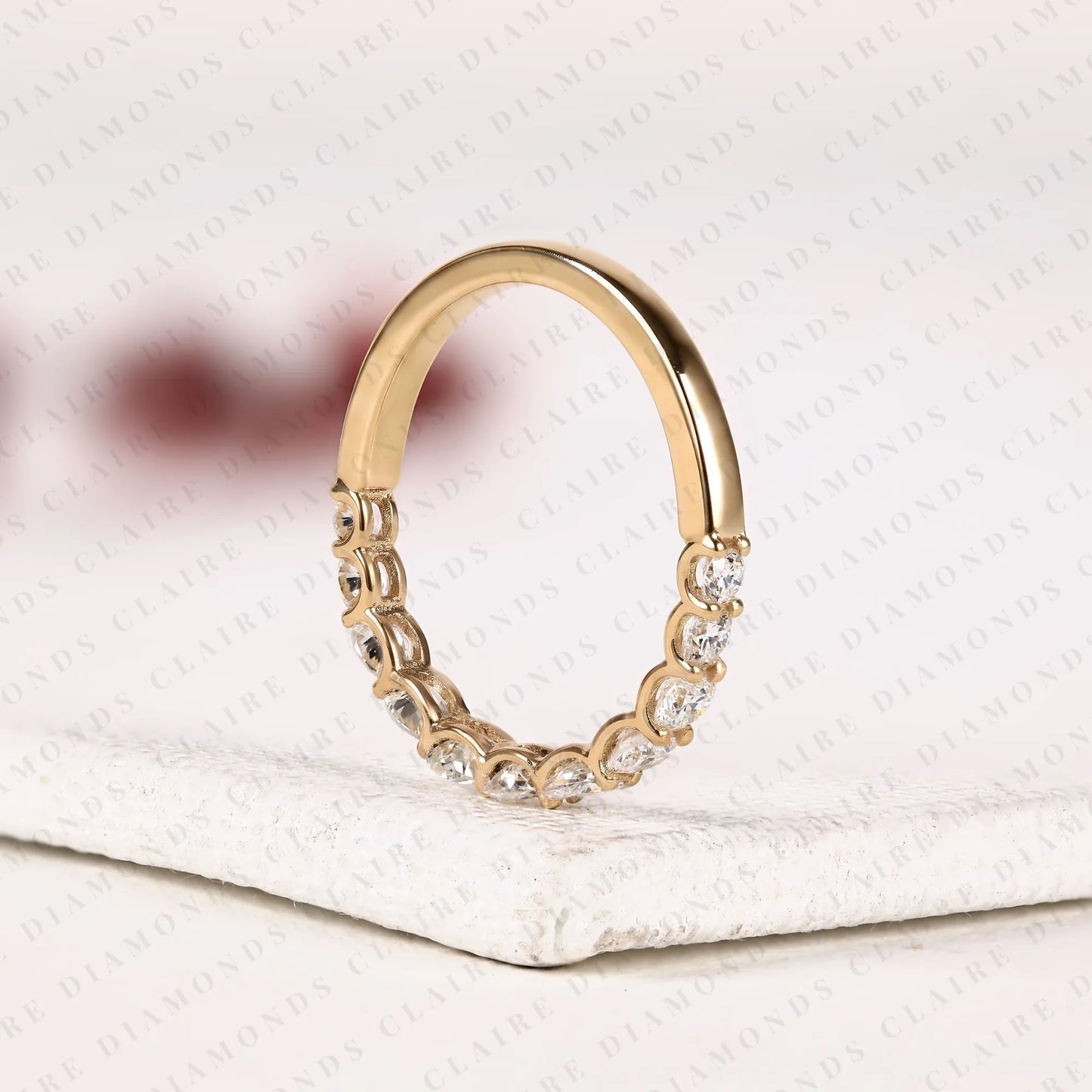 1.32 tcw oval and round cut moissanite diamond half eternity wedding band, anniversary band for women
