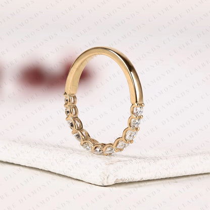 1.32 TCW Oval And Round Cut Moissanite Diamond Half Eternity Wedding Band, Anniversary Band for Women