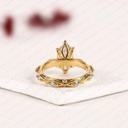 Dutch Marquise Cut Lab Grown Diamond Engagement Ring Leaf Vine Band Nature Inspired Unique Bridal Ring Luxury Wedding Jewelry