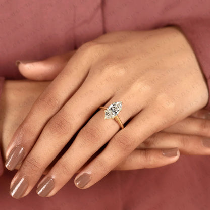 Marquise Cut Lab Grown Diamond Ring Elegant Tulip Set Ring Solitaire Engagement Ring for Her