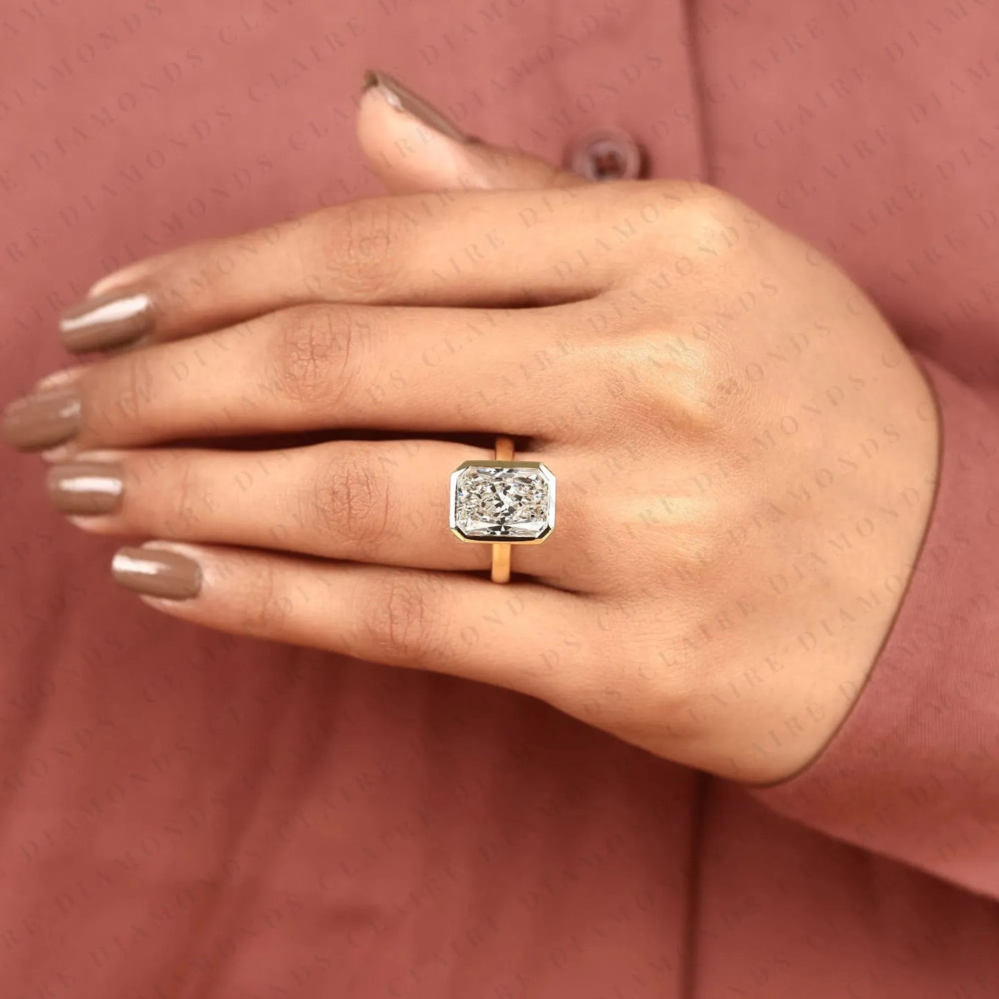 radiant cut bezel set lab grown diamond engagement ring solitaire statement ring modern minimalist bridal ring for women