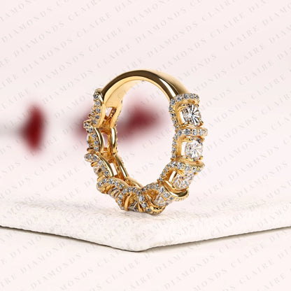 3.35 TCW Round Cut Lab Grown Diamond Band Luxury Vintage Ornate Gold Band Multi Stone Wedding Band Elegant Anniversary Jewelry