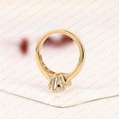 Designer Marquise Lab Grown Diamond Engagement Ring with Channel Set Baguette Diamonds